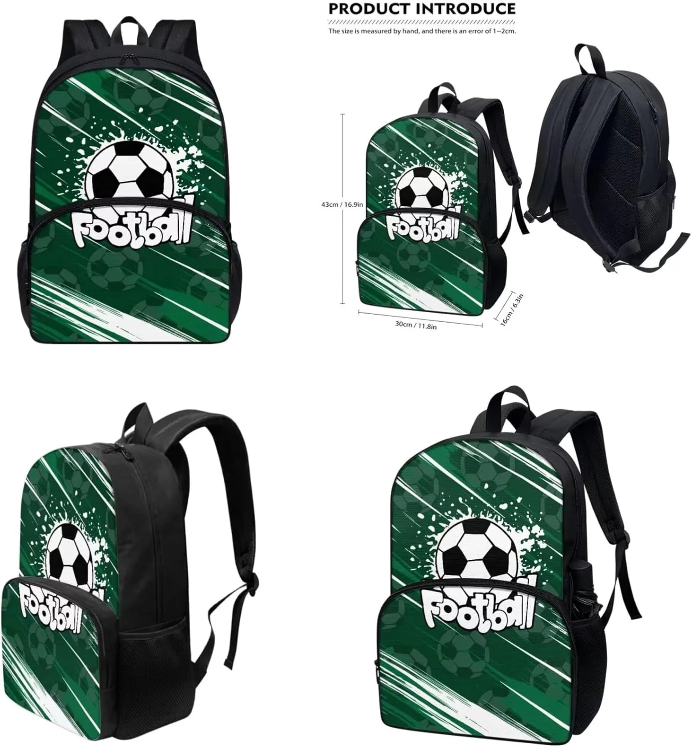 Cute Football Kids' Backpacks & Lunch Boxes School Bag for Girls Kids Backpacks Boys School Bag for Teenage Girls Lunch Bags for School Insulated Pencil Box Bottle Cooler Bag