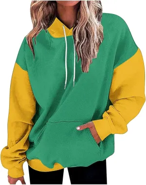 Dademeo Women's Oversized Sweatshirt Casual Long Sleeve Color Block Hooded Pullover Tops Loose Fit Sports Hoodies with Pocket