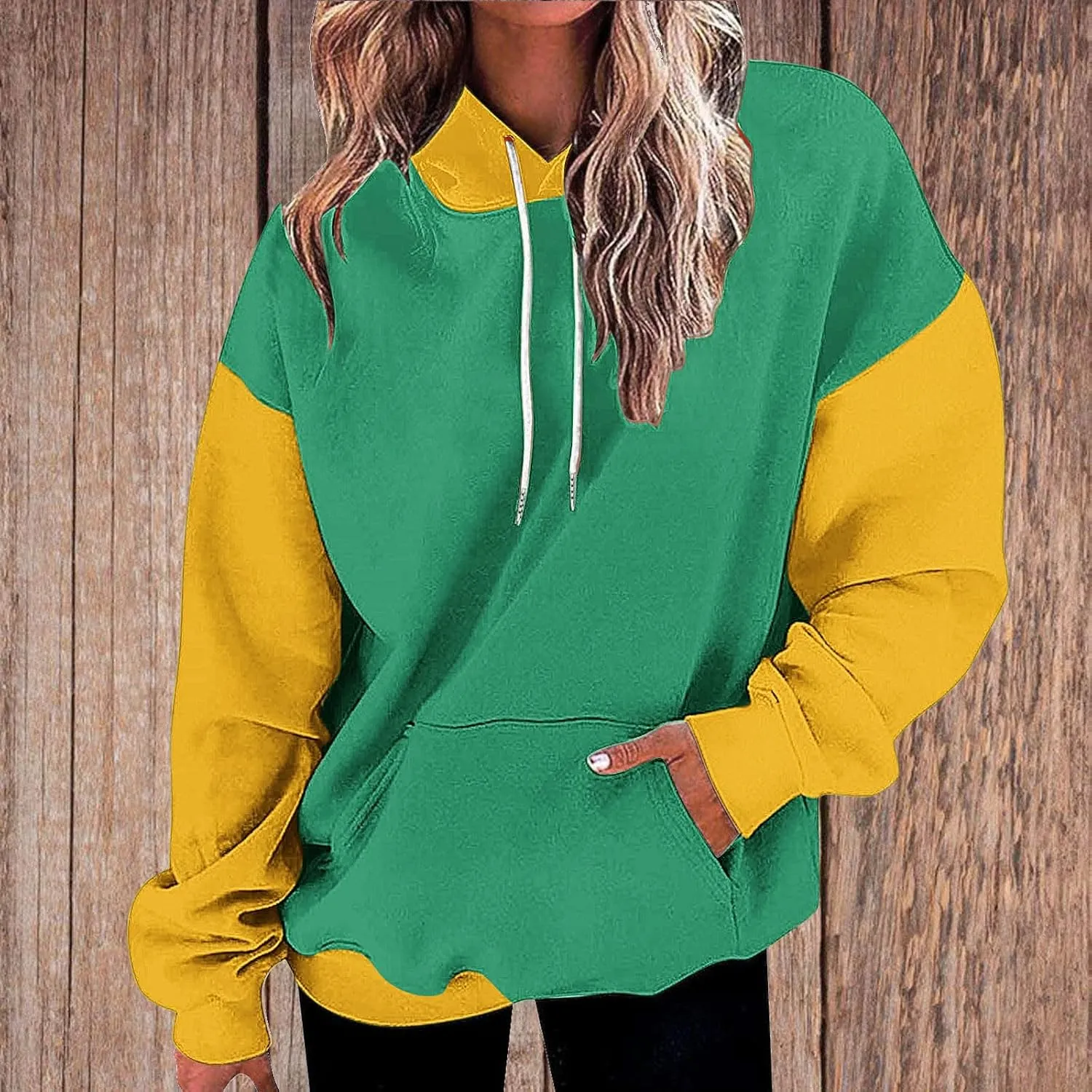 Dademeo Women's Oversized Sweatshirt Casual Long Sleeve Color Block Hooded Pullover Tops Loose Fit Sports Hoodies with Pocket