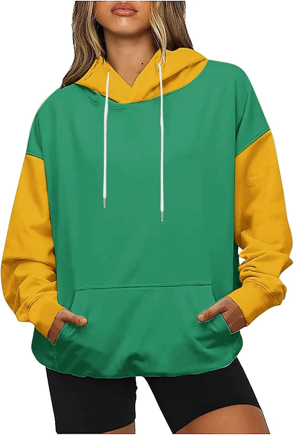 Dademeo Women's Oversized Sweatshirt Casual Long Sleeve Color Block Hooded Pullover Tops Loose Fit Sports Hoodies with Pocket