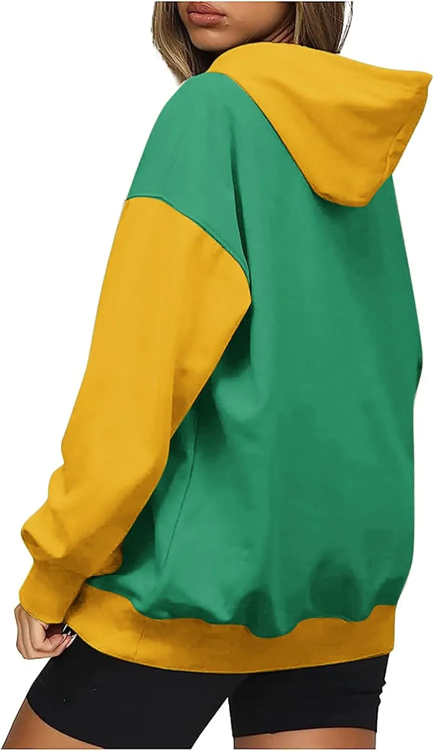 Dademeo Women's Oversized Sweatshirt Casual Long Sleeve Color Block Hooded Pullover Tops Loose Fit Sports Hoodies with Pocket