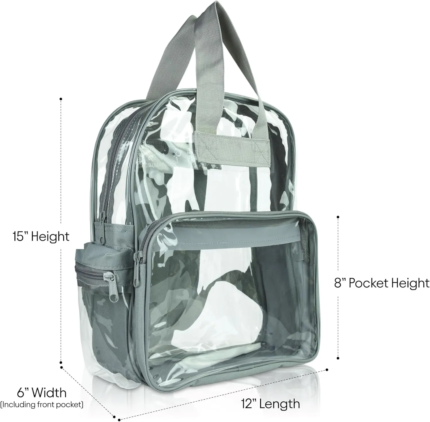DALIX Clear Backpack for School Transparent Bags Girls Boys Light Gray 12 Pack