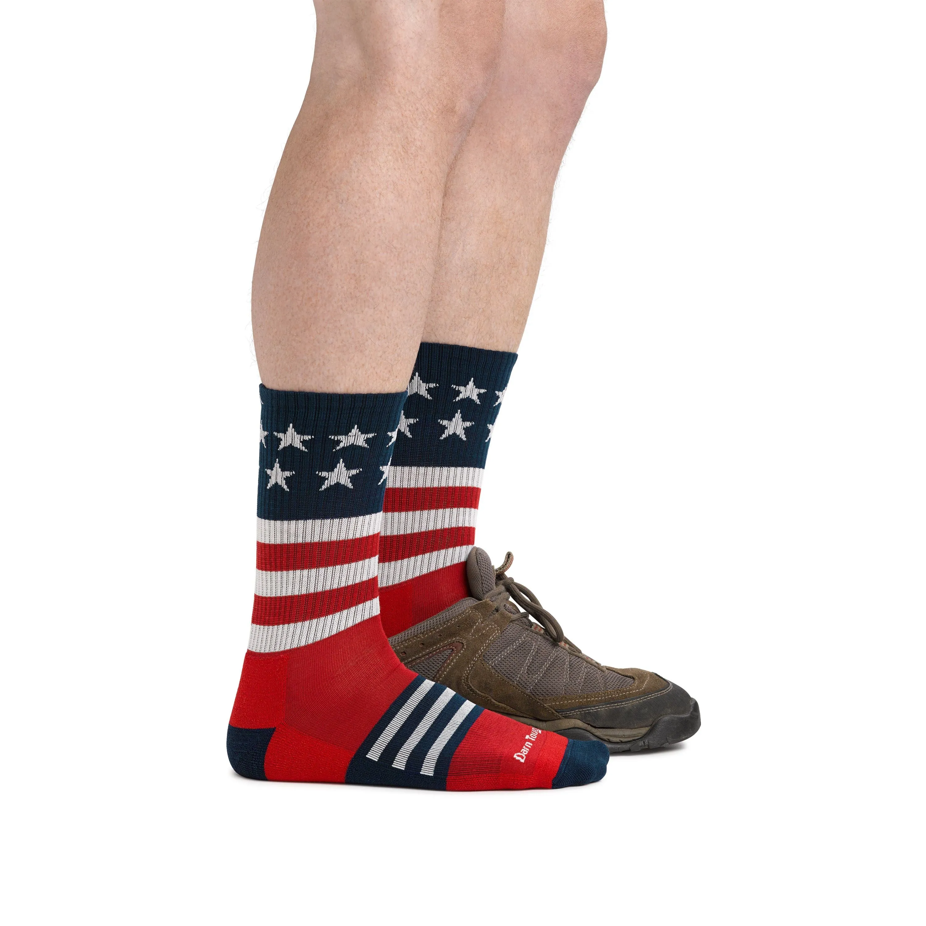 Darn Tough Men's Hiker Captain Stripe Micro Crew Lightweight with Cushion stars and stripes