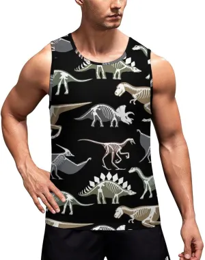 Dinosaurs Bone Men's Tank Tops Summer Sleeveless T-Shirts Gym Workout Tee Casual Beach Tee
