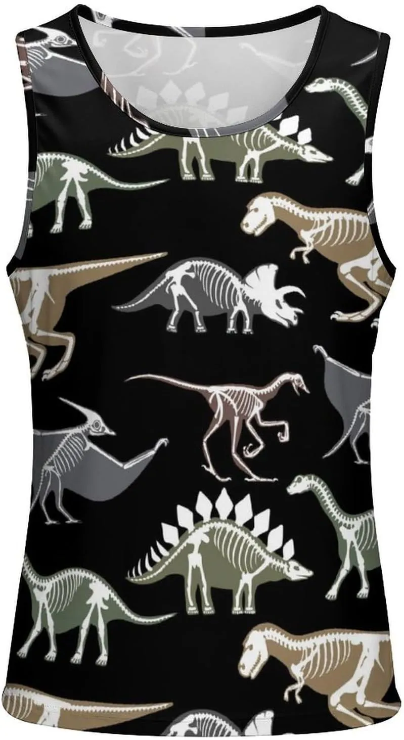 Dinosaurs Bone Men's Tank Tops Summer Sleeveless T-Shirts Gym Workout Tee Casual Beach Tee