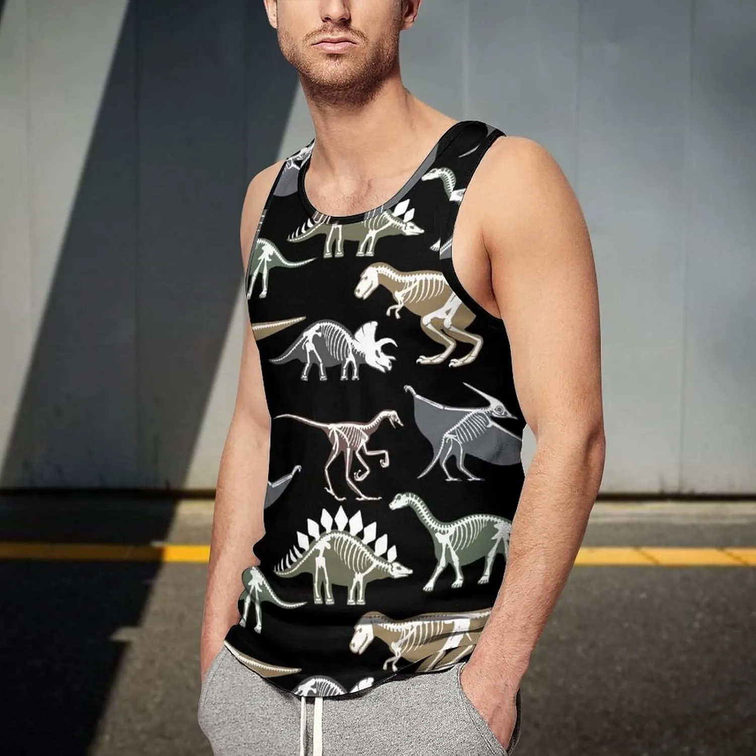 Dinosaurs Bone Men's Tank Tops Summer Sleeveless T-Shirts Gym Workout Tee Casual Beach Tee