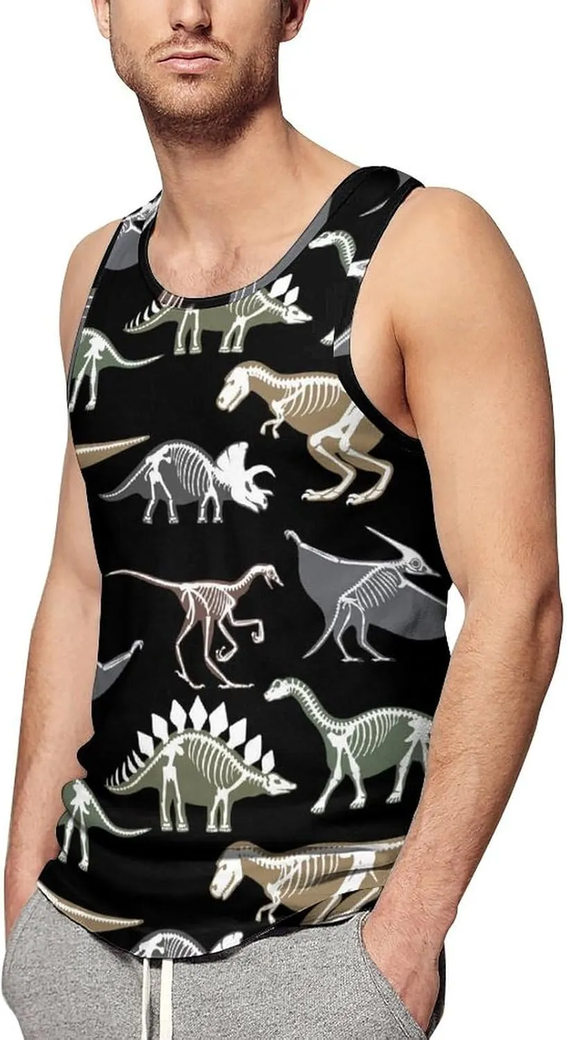 Dinosaurs Bone Men's Tank Tops Summer Sleeveless T-Shirts Gym Workout Tee Casual Beach Tee