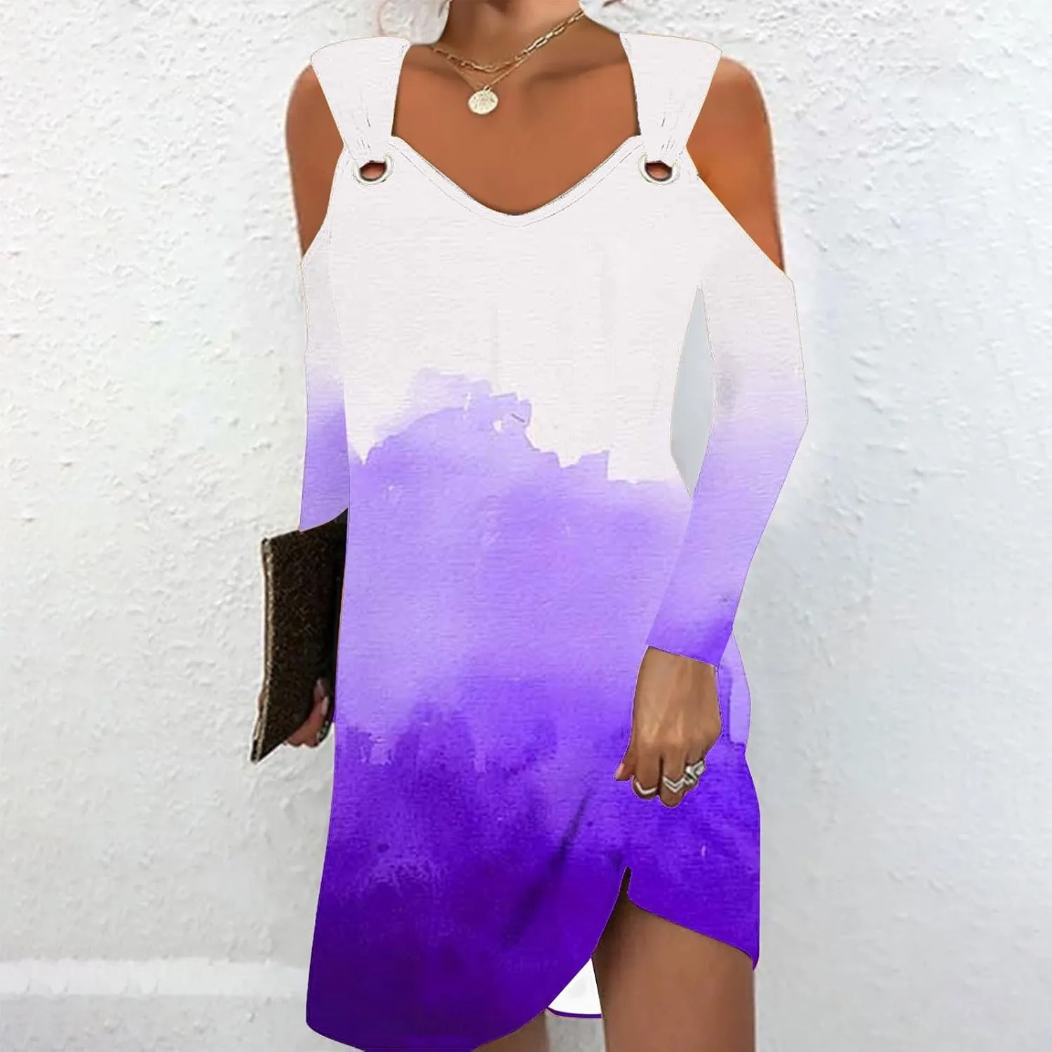 Dresses for Women Causal Dressy Scoop Neck Sleeveless Contrast Color Print Mini Dress Causal Cold Shoulder Sundress