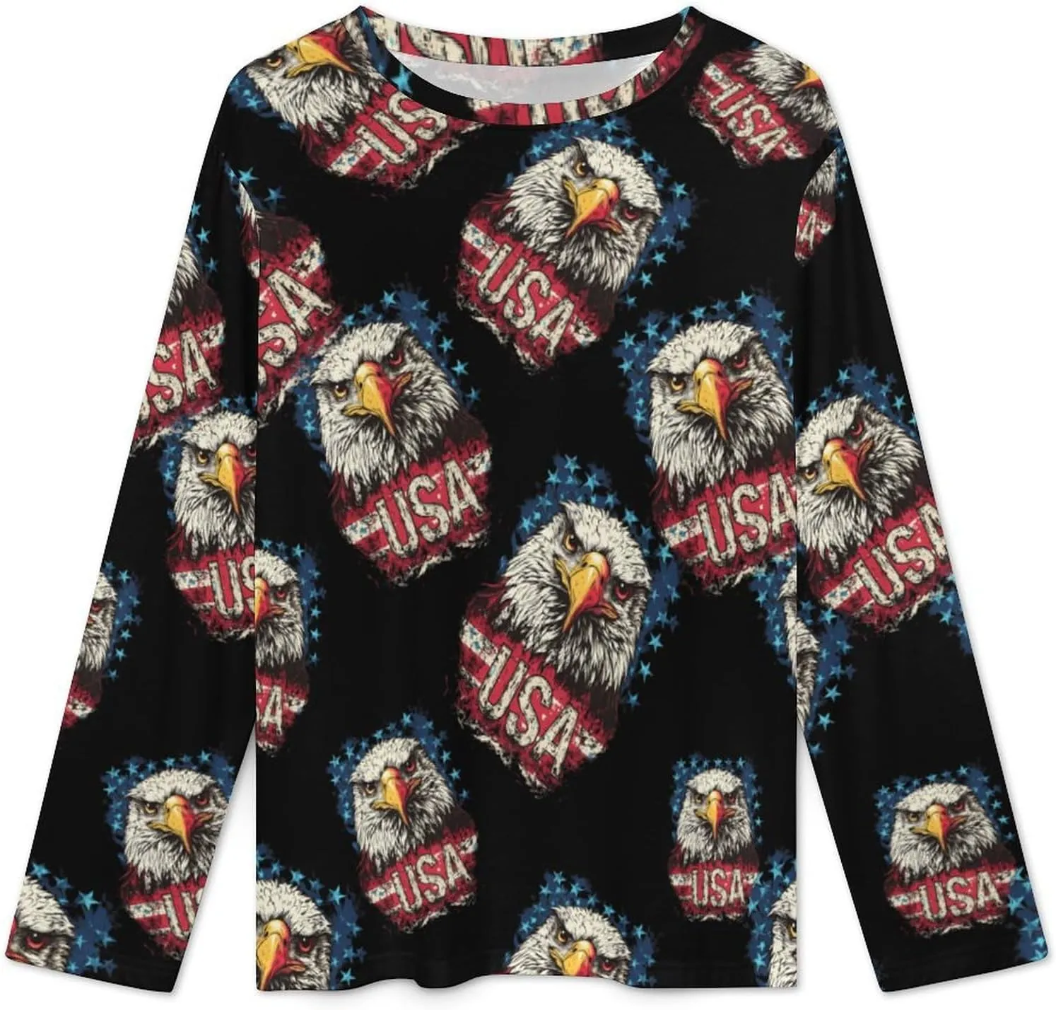 Eagle Flag USA Women's Pajama Set Long Sleeve T-shirts Top & Pant Comfort Sleepwear Loungewear