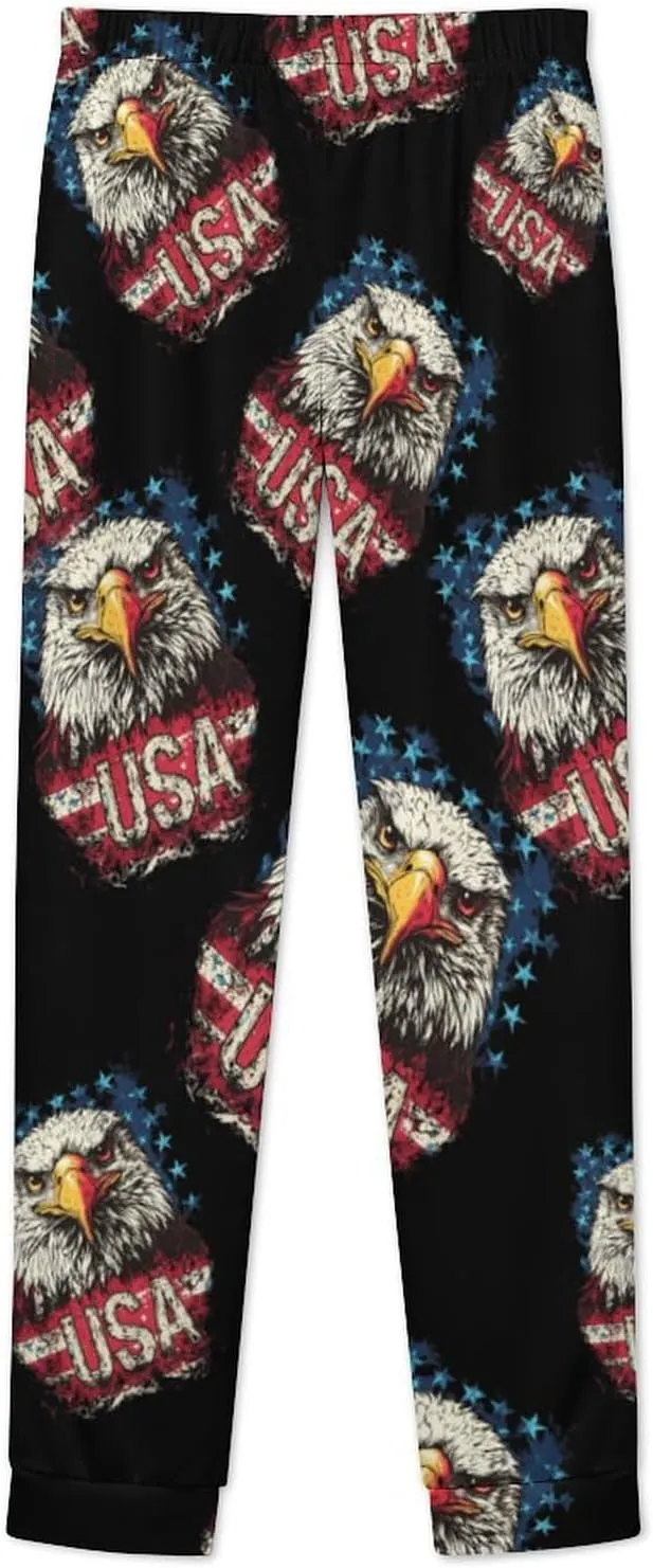 Eagle Flag USA Women's Pajama Set Long Sleeve T-shirts Top & Pant Comfort Sleepwear Loungewear