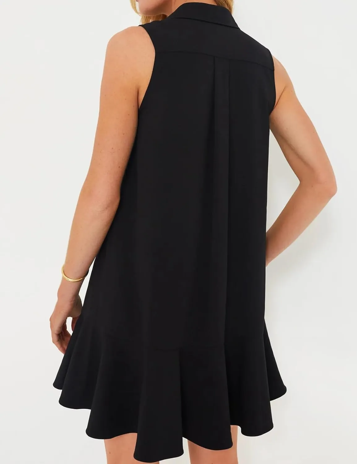 Eisctnd Womens Sleeveless Shirt Dress 2025 Ruffle Hem Cotton Tunic Tank Dress with Pocket Button Up Swing Shift Mini Dresses