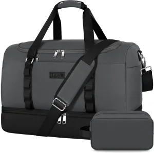 ETRONIK Travel Bag for Men Women, Duffle & Gym Bag with Shoe Compartment, Weekender Overnight Bag with Toiletry Bag, Carry on Bags for Airplanes for Travel, Trip, Gym, Yoga, Black-Grey