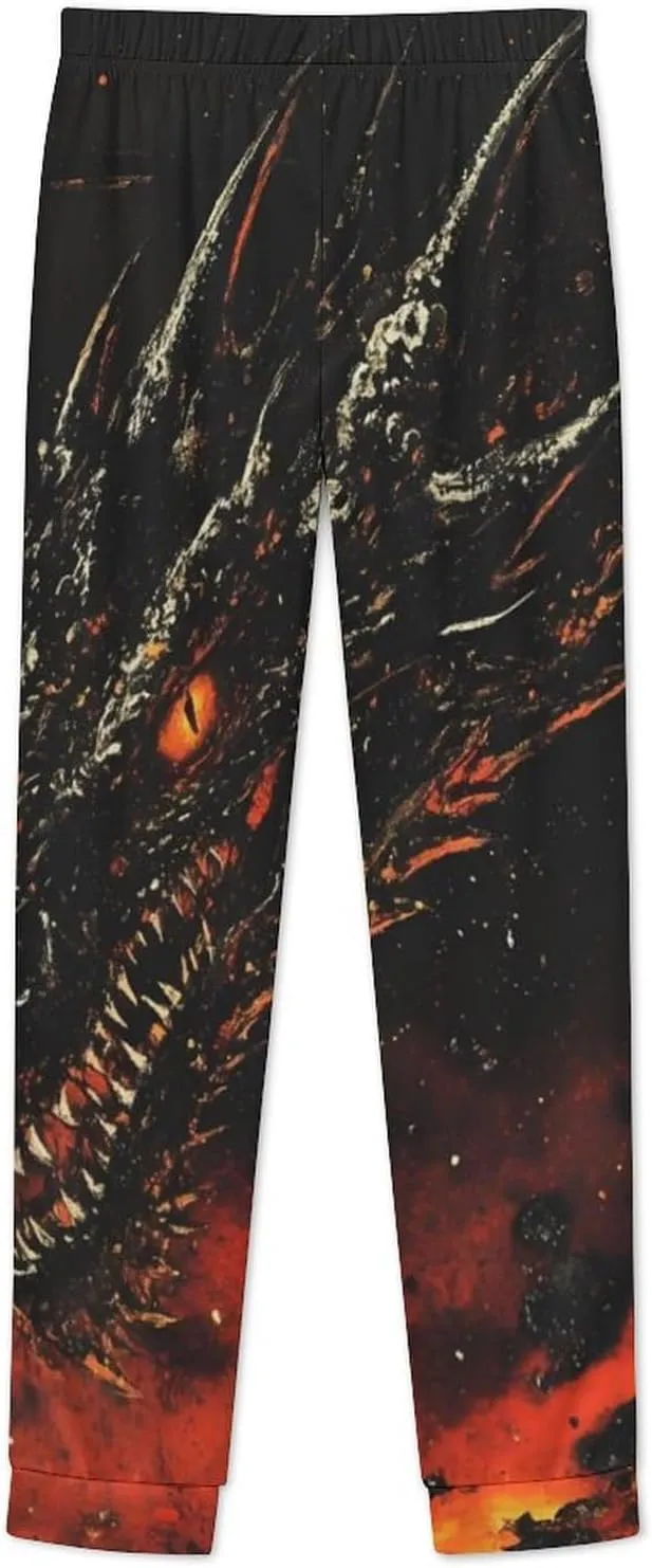 Evil Black Dragon Women's Pajama Set Long Sleeve T-shirts Top & Pant Comfort Sleepwear Loungewear