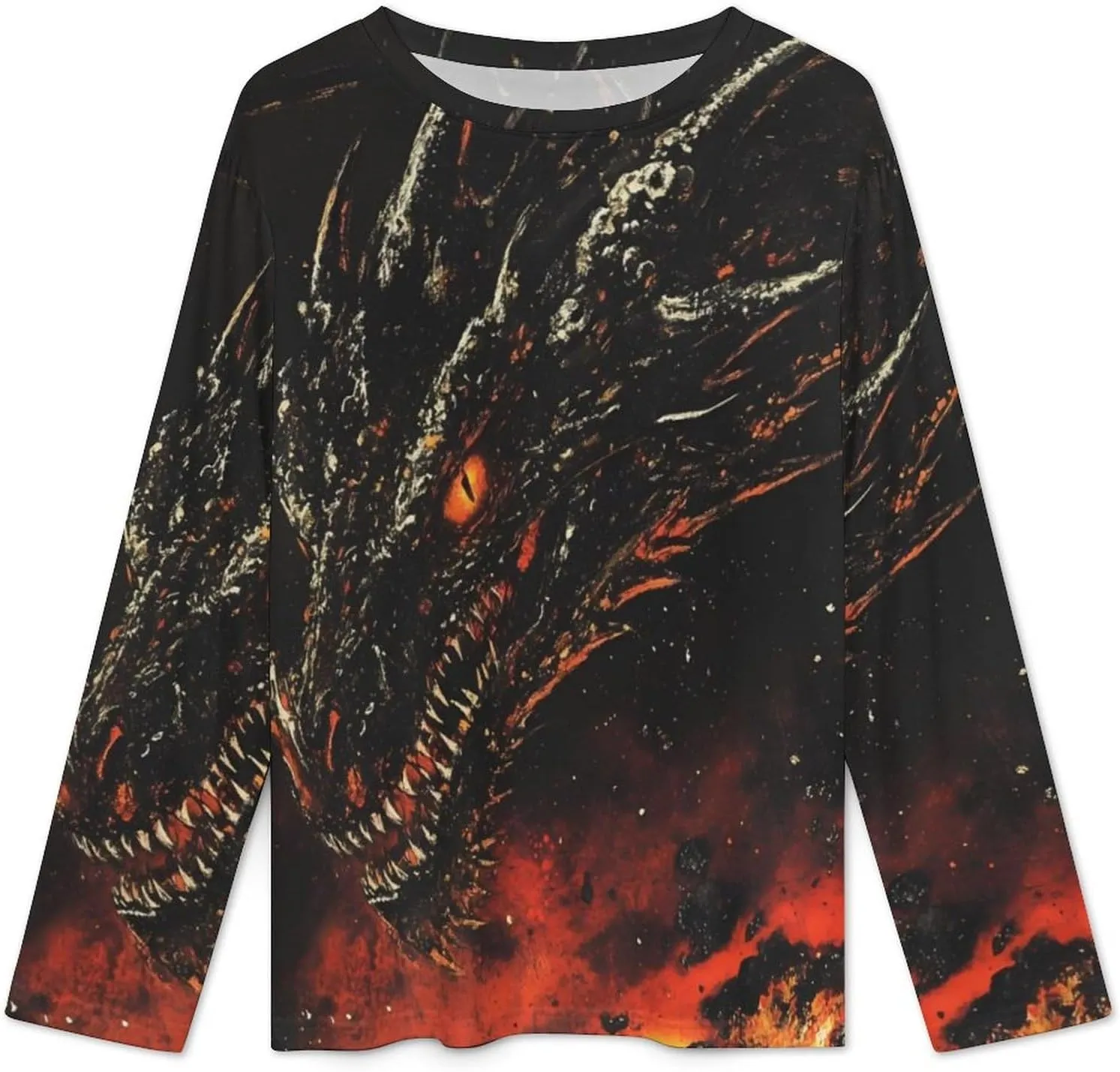 Evil Black Dragon Women's Pajama Set Long Sleeve T-shirts Top & Pant Comfort Sleepwear Loungewear