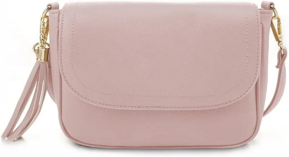 EVVE Small Crossbody Bags for Women Trendy Flap Saddle Purses with Tassel Vegan leather Shoulder bag