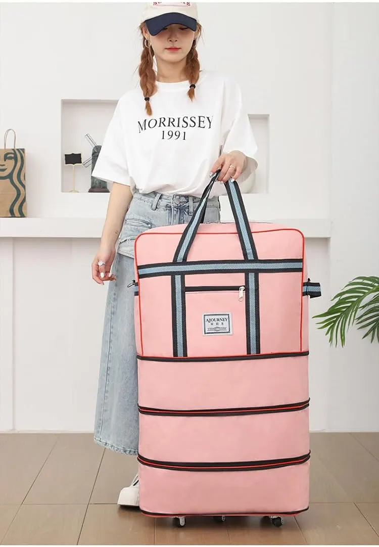 Expandable Extra Large Travel Oxford Duffel Bag with Wheels Waterproof Lightweight Traveling Foldable Suitcase (Black, L*W: 48 * 25cm, H:4280cm)
