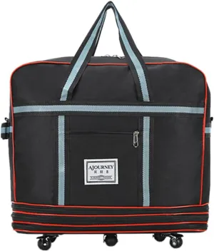 Expandable Extra Large Travel Oxford Duffel Bag with Wheels Waterproof Lightweight Traveling Foldable Suitcase (Black, L*W: 48 * 25cm, H:4280cm)