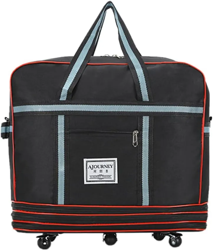 Expandable Extra Large Travel Oxford Duffel Bag with Wheels Waterproof Lightweight Traveling Foldable Suitcase (Black, L*W: 48 * 25cm, H:4280cm)
