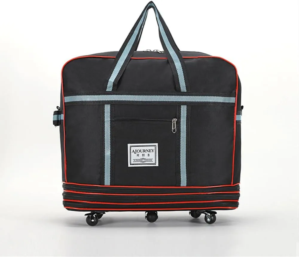 Expandable Extra Large Travel Oxford Duffel Bag with Wheels Waterproof Lightweight Traveling Foldable Suitcase (Black, L*W: 48 * 25cm, H:4280cm)