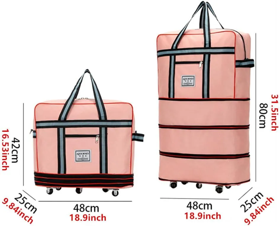 Expandable Extra Large Travel Oxford Duffel Bag with Wheels Waterproof Lightweight Traveling Foldable Suitcase (Black, L*W: 48 * 25cm, H:4280cm)