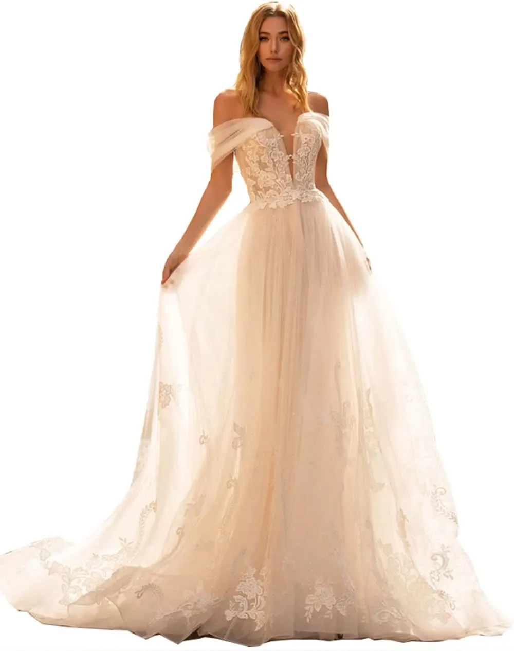 Fanciest Women's Lace Wedding Dresses for Bride 2024 Ball Gowns White