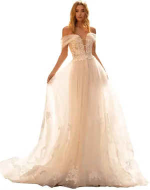 Fanciest Women's Lace Wedding Dresses for Bride 2024 Ball Gowns White