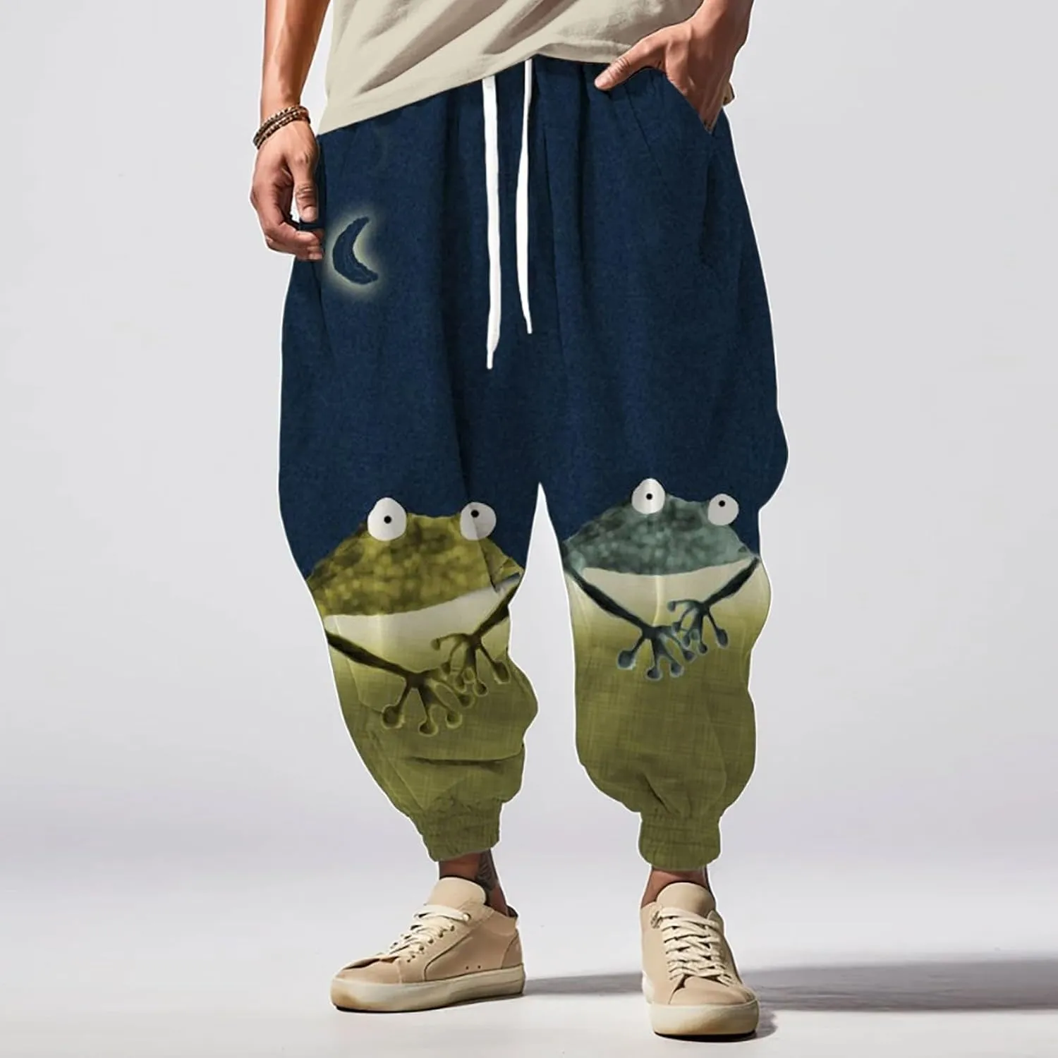 Fashion Solid Color Oversized Tapered Pants Casual Sweatpants Mens Cotton Harem Pants Cloak Kung Fu