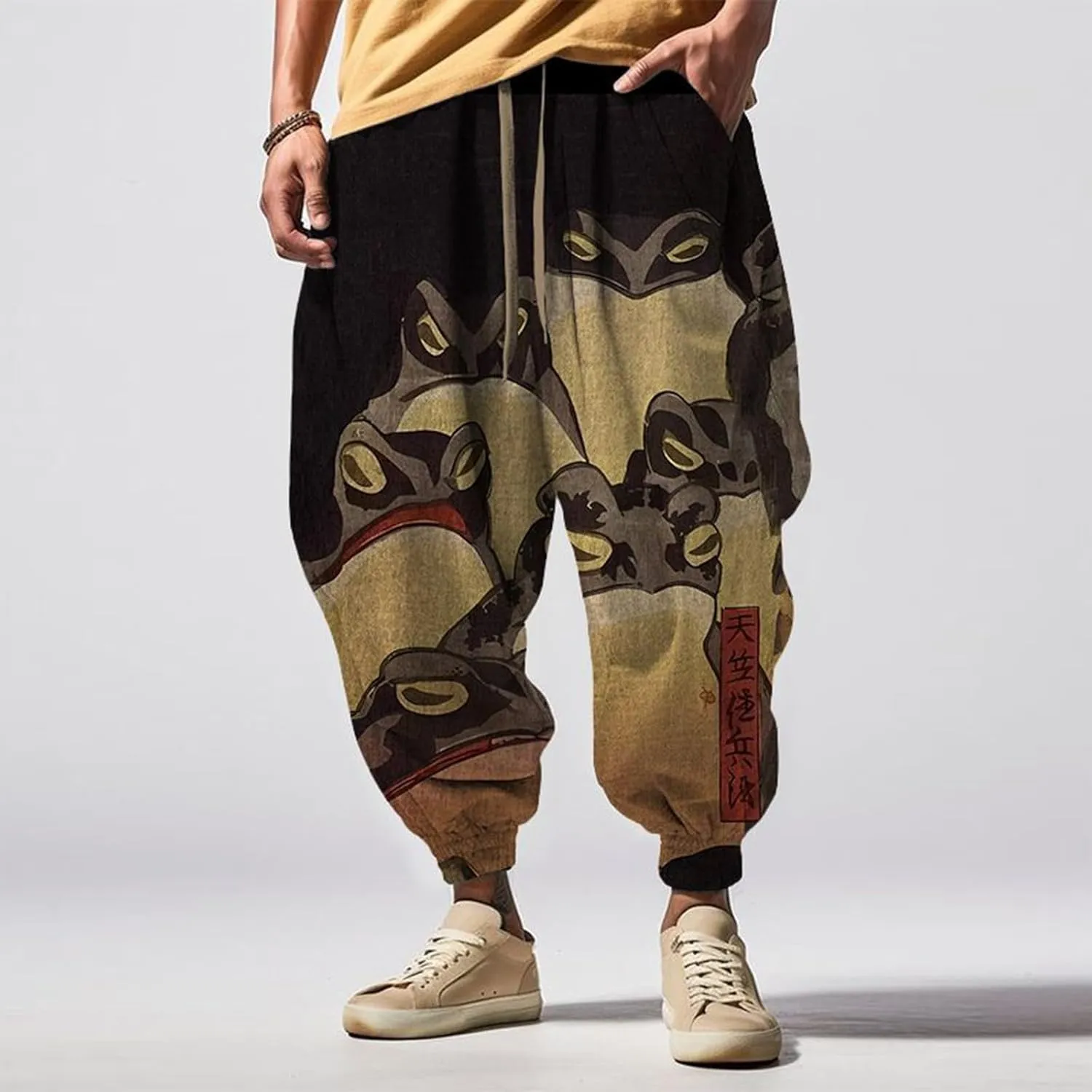 Fashion Solid Color Oversized Tapered Pants Casual Sweatpants Mens Cotton Harem Pants Cloak Kung Fu