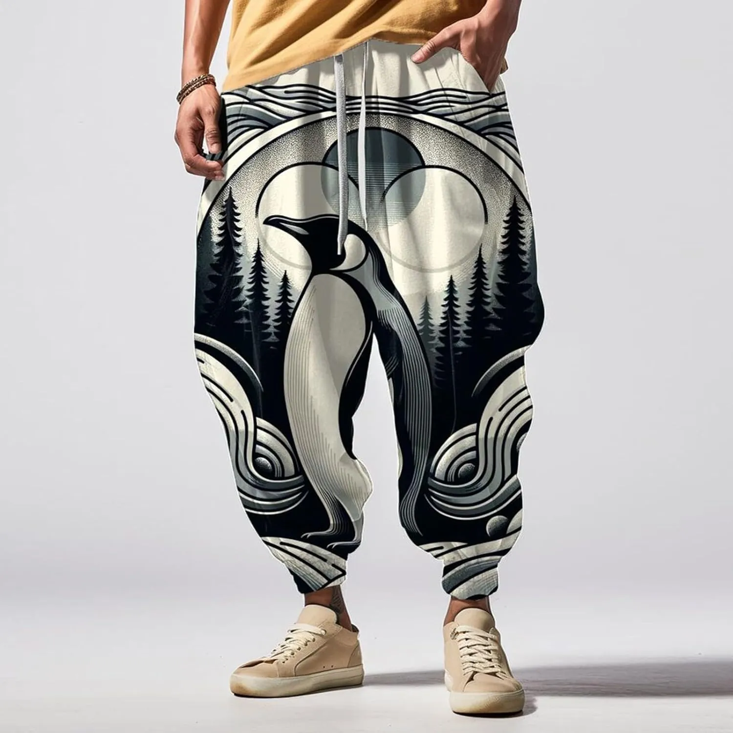 Fashion Solid Color Oversized Tapered Pants Casual Sweatpants Mens Cotton Harem Pants Cloak Kung Fu