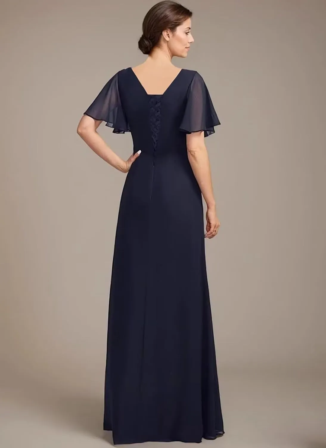 Flutter Sleeve Beading Mother of The Bride Dresses Long Ruffle Chiffon Formal Evening Gowns with Pockets 2025