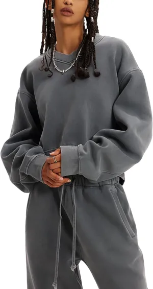 Flygo Women Sweat Set Sweatsuit Fleece 2 Piece Joggers Tracksuit Outfits Crop Sweatshirt Sweatpants Sets