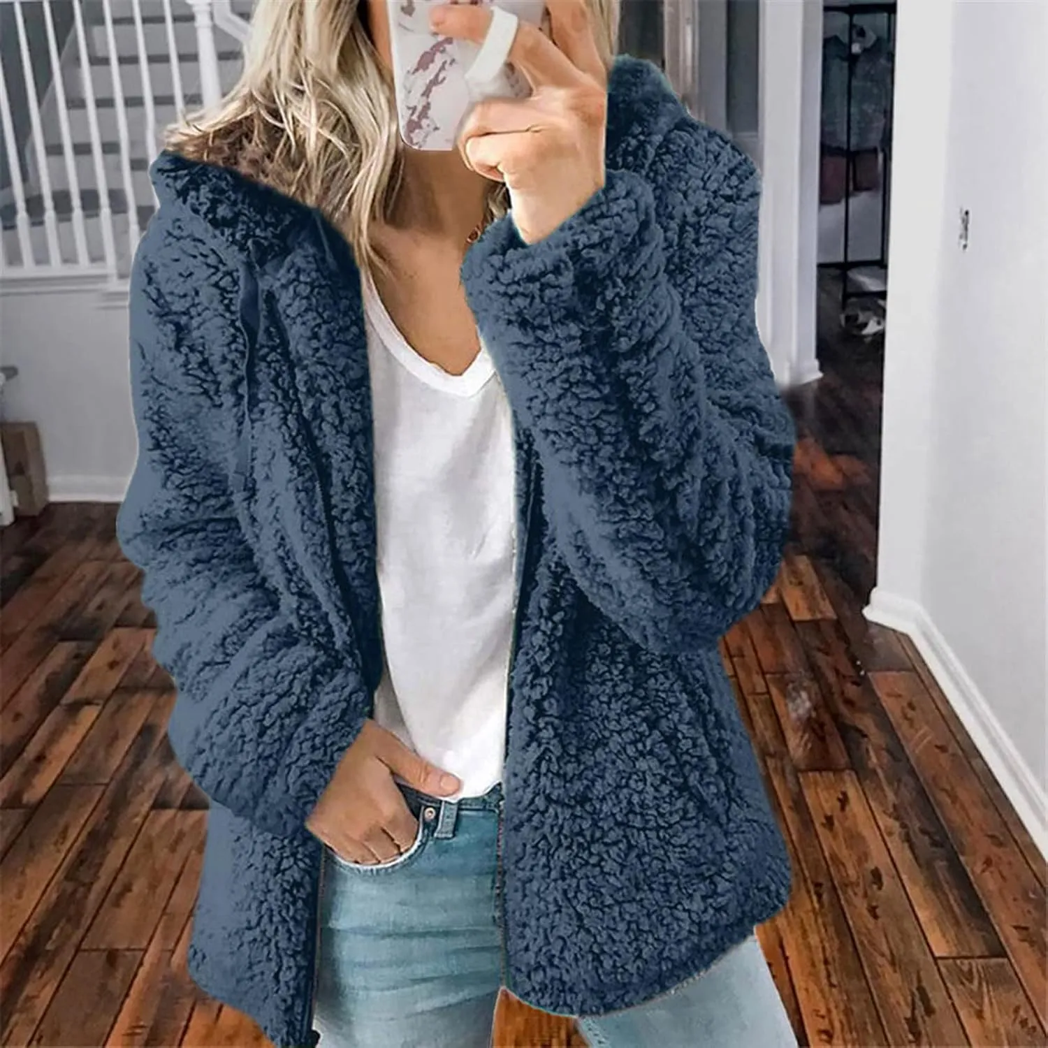 Fuzzy Fleece Jacket for Women Fall Winter Warm Shaggy Teddy Coats Oversized Zip Up Faux Fur Sherpa Hoodies Outwear