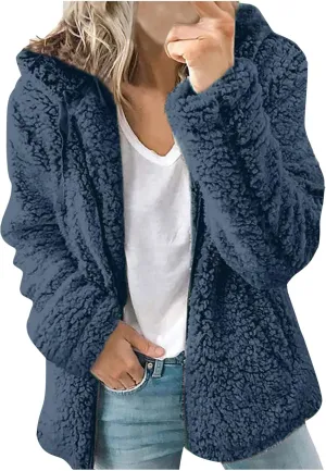 Fuzzy Fleece Jacket for Women Fall Winter Warm Shaggy Teddy Coats Oversized Zip Up Faux Fur Sherpa Hoodies Outwear