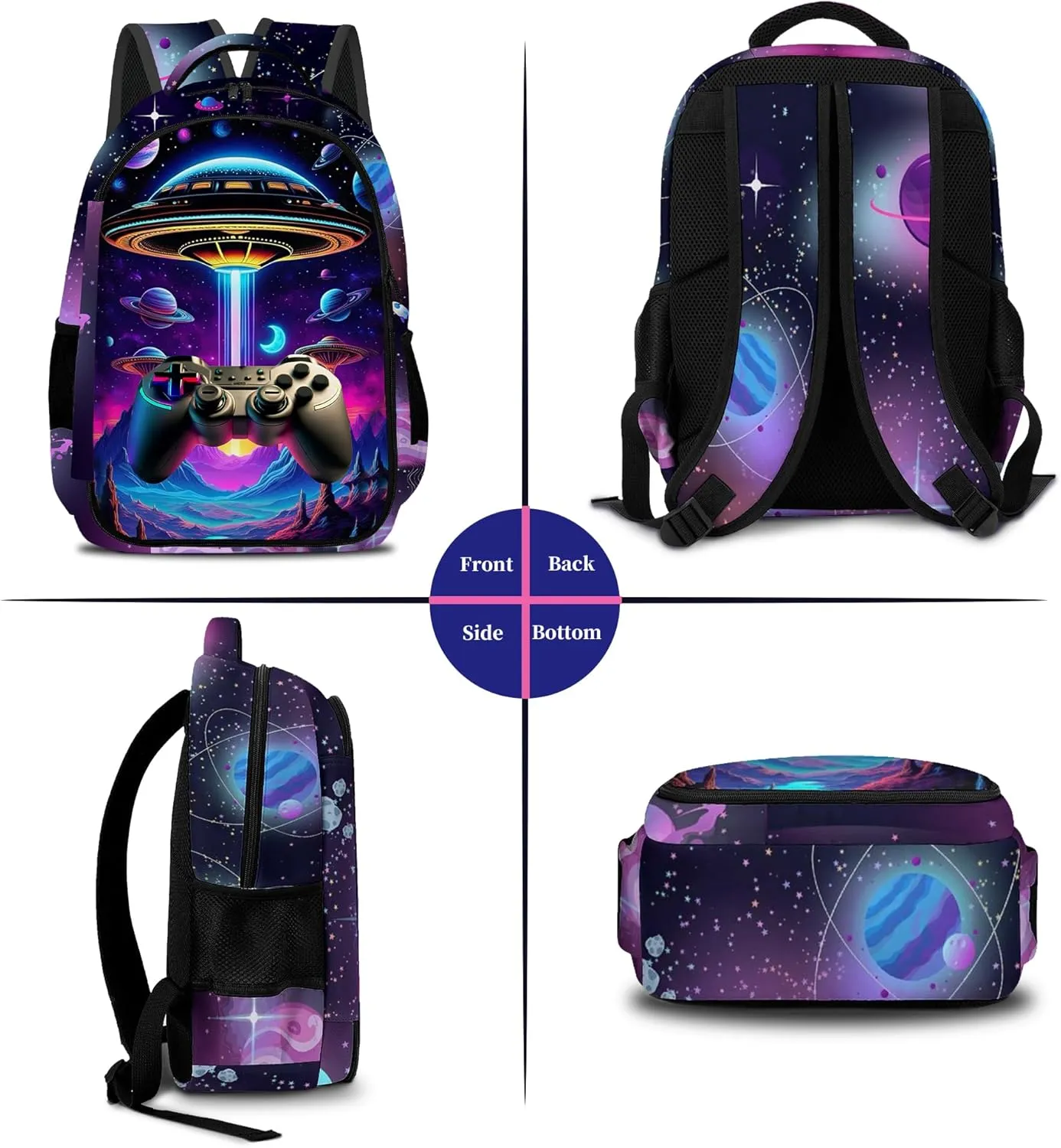 Game Backpack Set for Boys, Gaming Backpack 3 Pack, Boy Backpack Lunch Box, and Pencil Bag for Kids Teens Elementary Middle School Large Capacity Game School Bag 17" Travel Back Pack