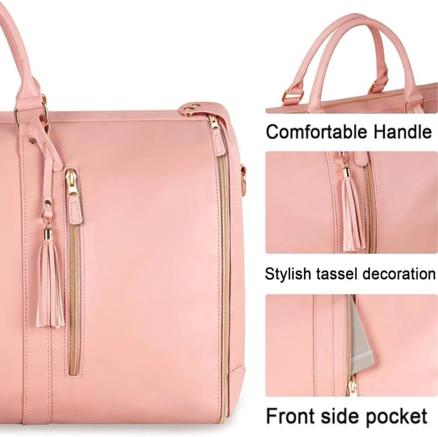 Garment Travel Bag, 2 In 1 Convertible Carry On Garment Bag Pouch with Separate Shoe Bag, Large Capacity, Waterproof, Anti-wrinkle, for Travel, Business (Pink)