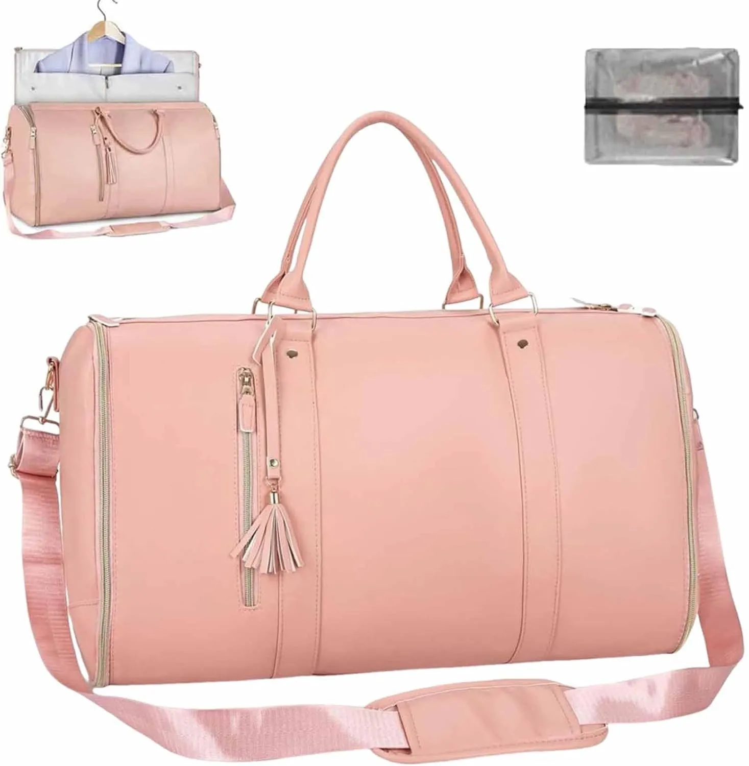 Garment Travel Bag, 2 In 1 Convertible Carry On Garment Bag Pouch with Separate Shoe Bag, Large Capacity, Waterproof, Anti-wrinkle, for Travel, Business (Pink)