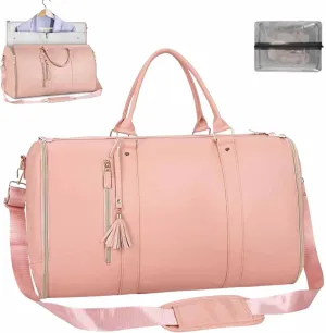 Garment Travel Bag, 2 In 1 Convertible Carry On Garment Bag Pouch with Separate Shoe Bag, Large Capacity, Waterproof, Anti-wrinkle, for Travel, Business (Pink)