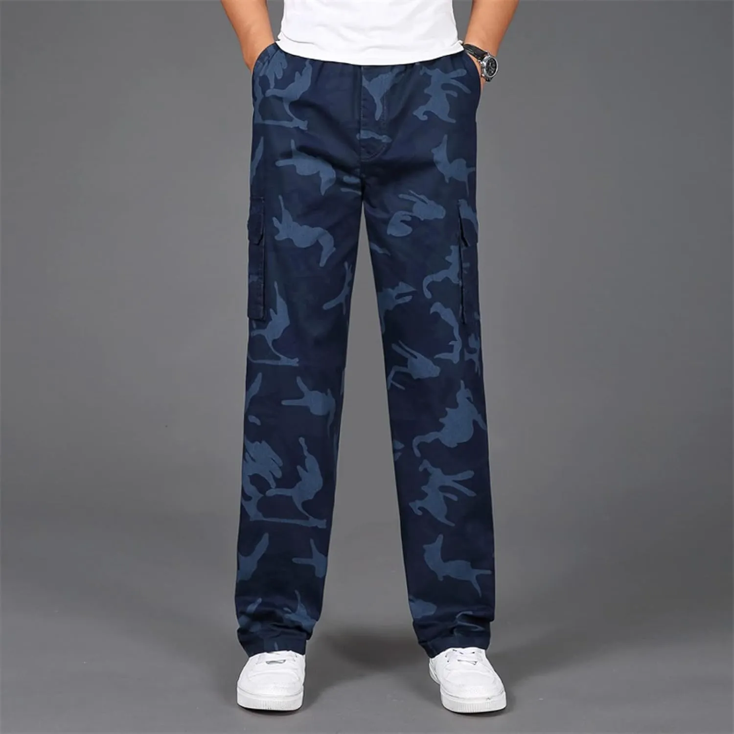 GIERIDUC Men's Fleece Cargo Sweatpants Big and Tall Cargo Pants for Men Half Long Half Short Pants Mens Wide Corduroy Pants