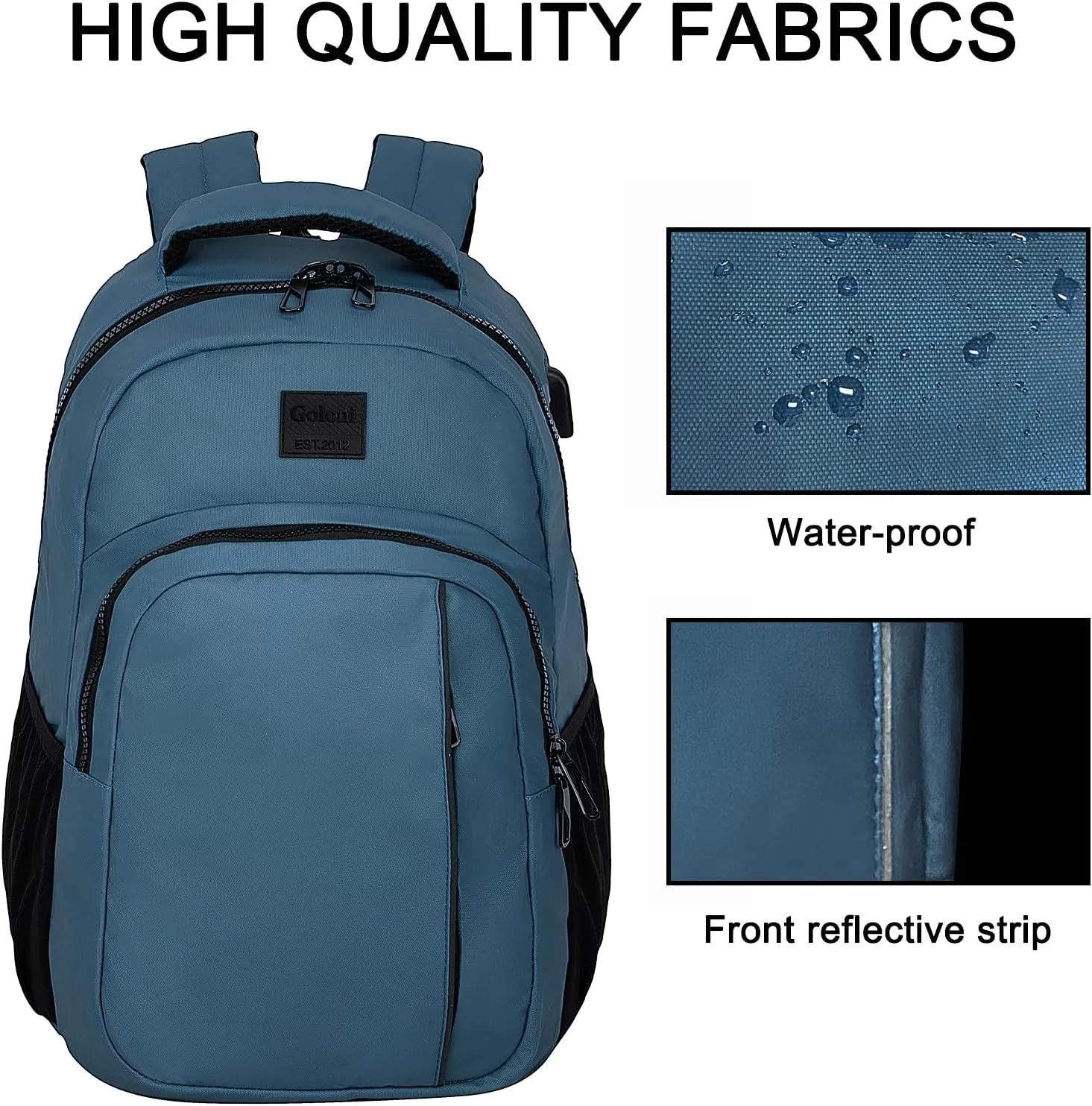 Goloni 15.6 Travel Laptop Backpack with USB Charging Port, Men Man Women Back Pack,Work,Casual College,High Schol Book Bag for Teens Lightweight Waterproof Casual Notebook Bag,Blue