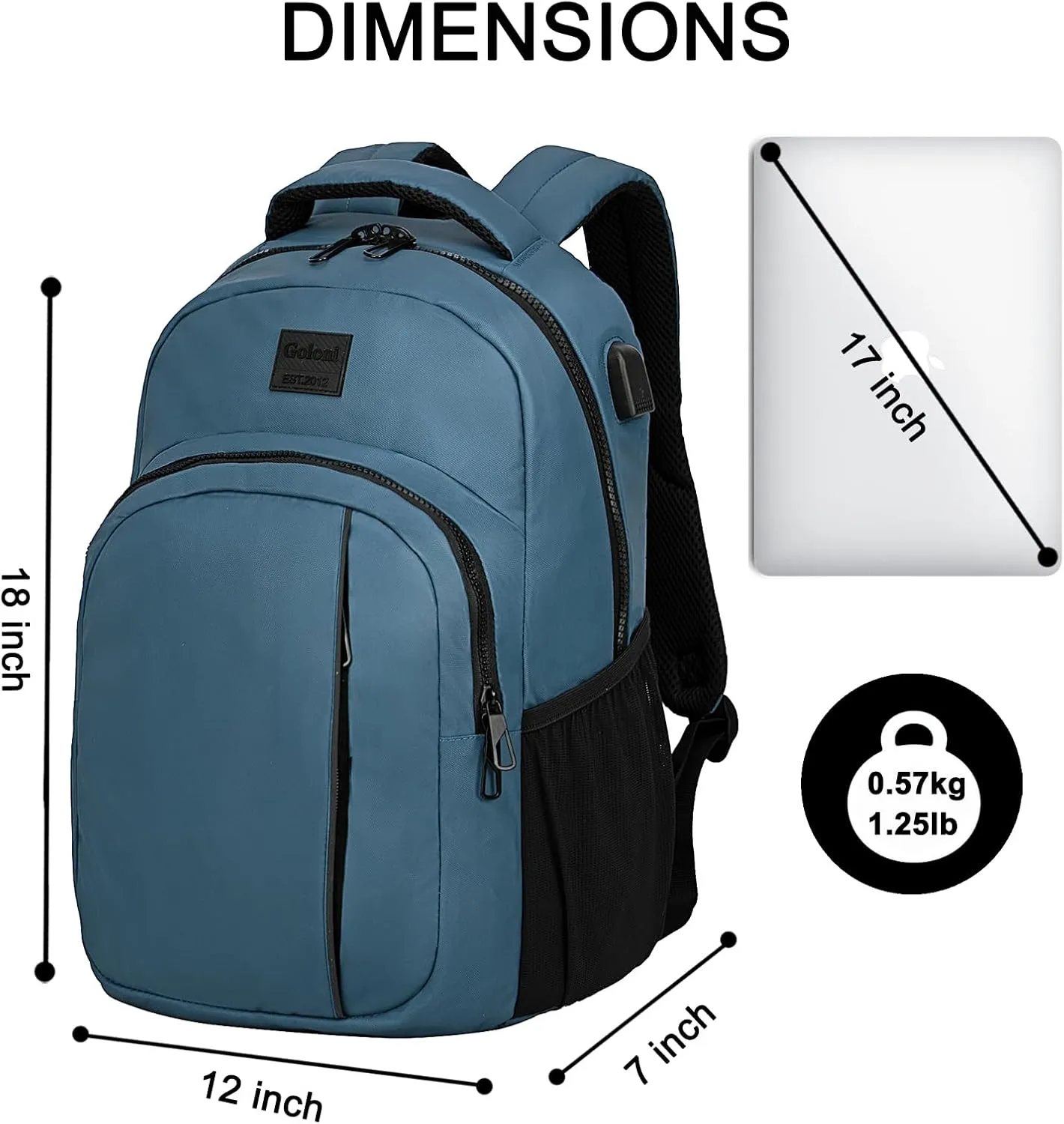 Goloni 15.6 Travel Laptop Backpack with USB Charging Port, Men Man Women Back Pack,Work,Casual College,High Schol Book Bag for Teens Lightweight Waterproof Casual Notebook Bag,Blue