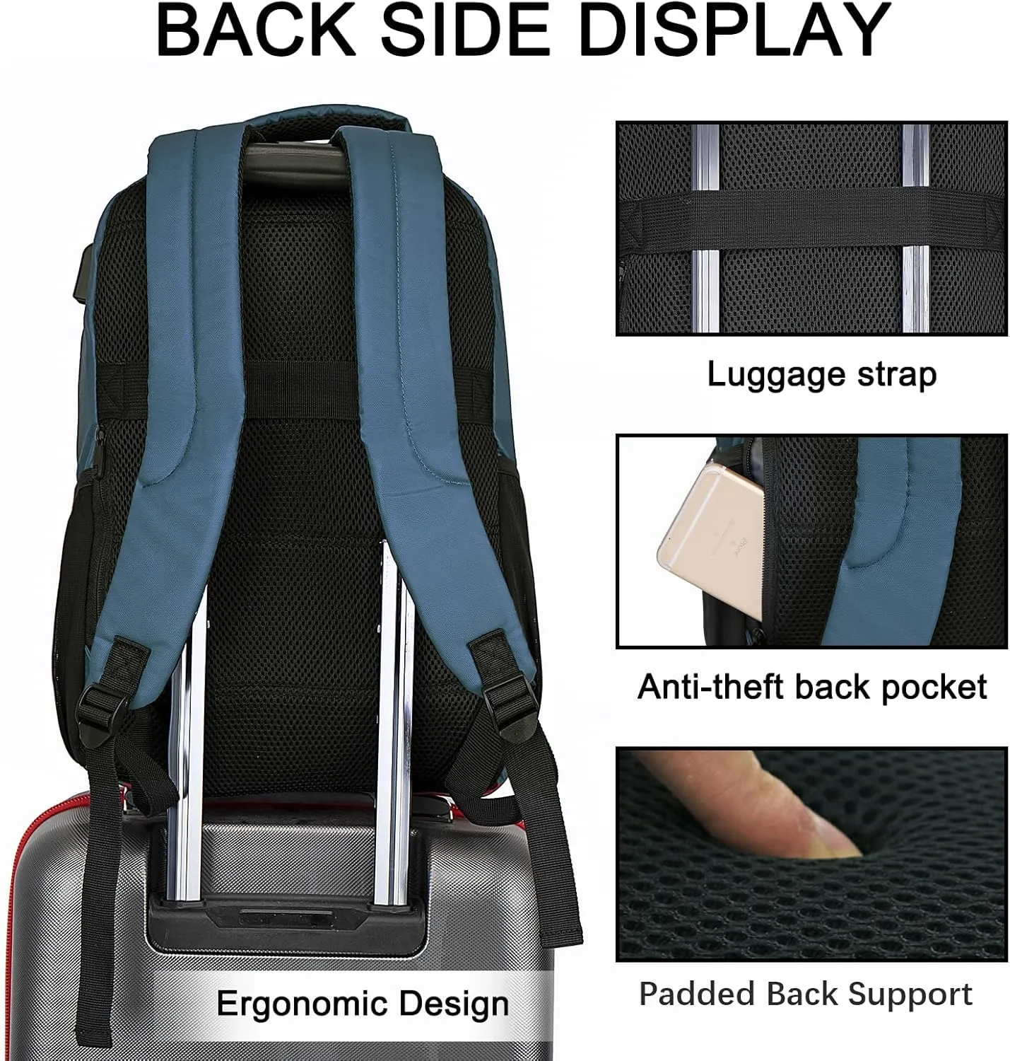 Goloni 15.6 Travel Laptop Backpack with USB Charging Port, Men Man Women Back Pack,Work,Casual College,High Schol Book Bag for Teens Lightweight Waterproof Casual Notebook Bag,Blue