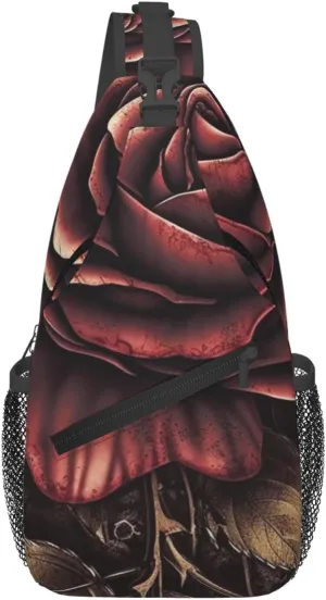 Gothic Rose Cross Chest Bag Diagonally Sling Backpack Outdoor Travel Cycling Bag for Men Women