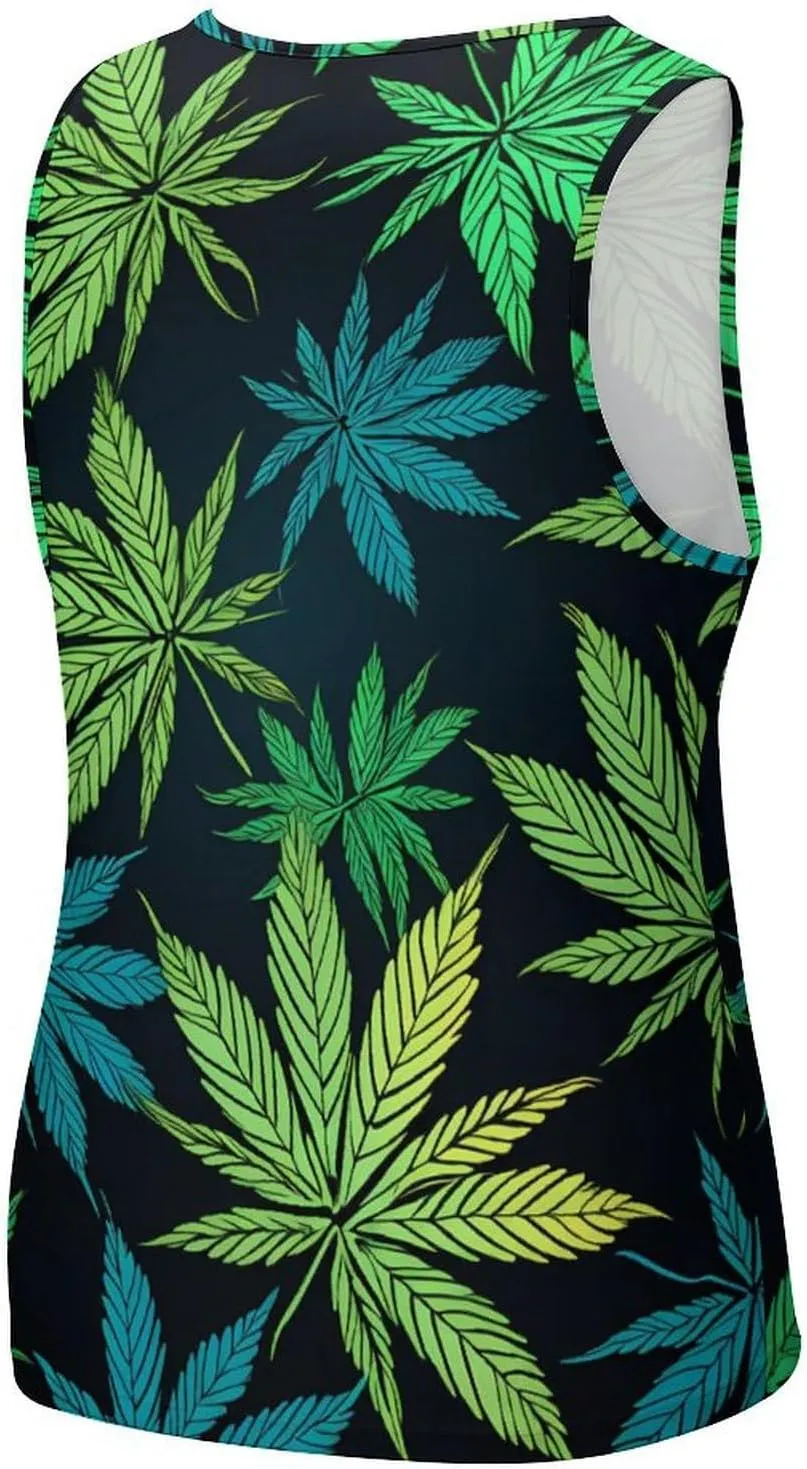 Green Weed Leaf Mens Tank Top Undershirt Sleeveless Gym Vest Workout T-Shirts