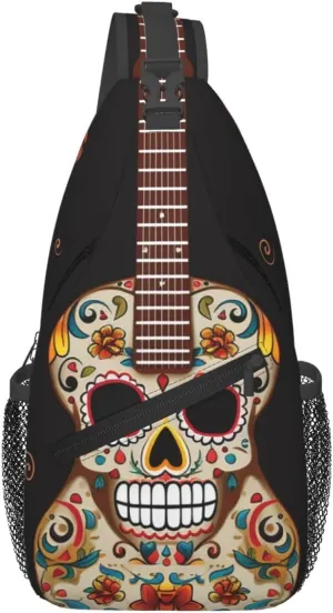 Guitar Pepper Sugar Skull Cross Chest Bag Diagonally Sling Backpack Outdoor Travel Cycling Bag for Men Women