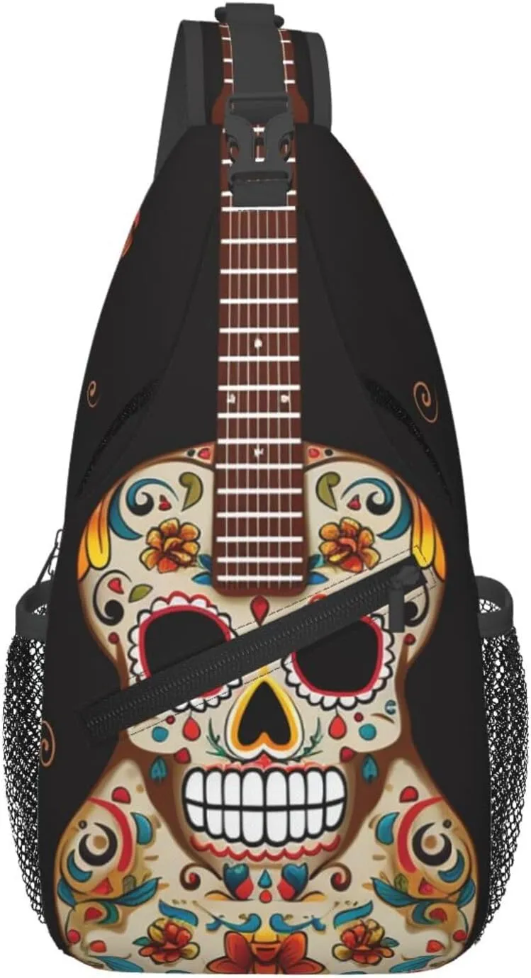 Guitar Pepper Sugar Skull Cross Chest Bag Diagonally Sling Backpack Outdoor Travel Cycling Bag for Men Women
