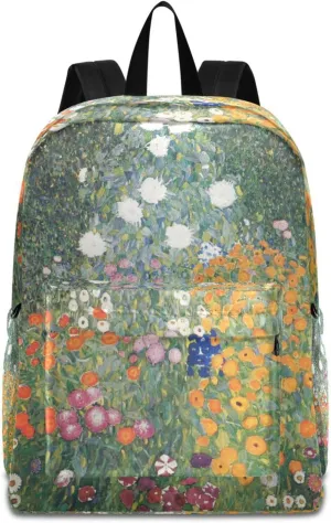 Gustav Klimt Flower Garden Backpacks For Teen Girls Boys School Bookbag