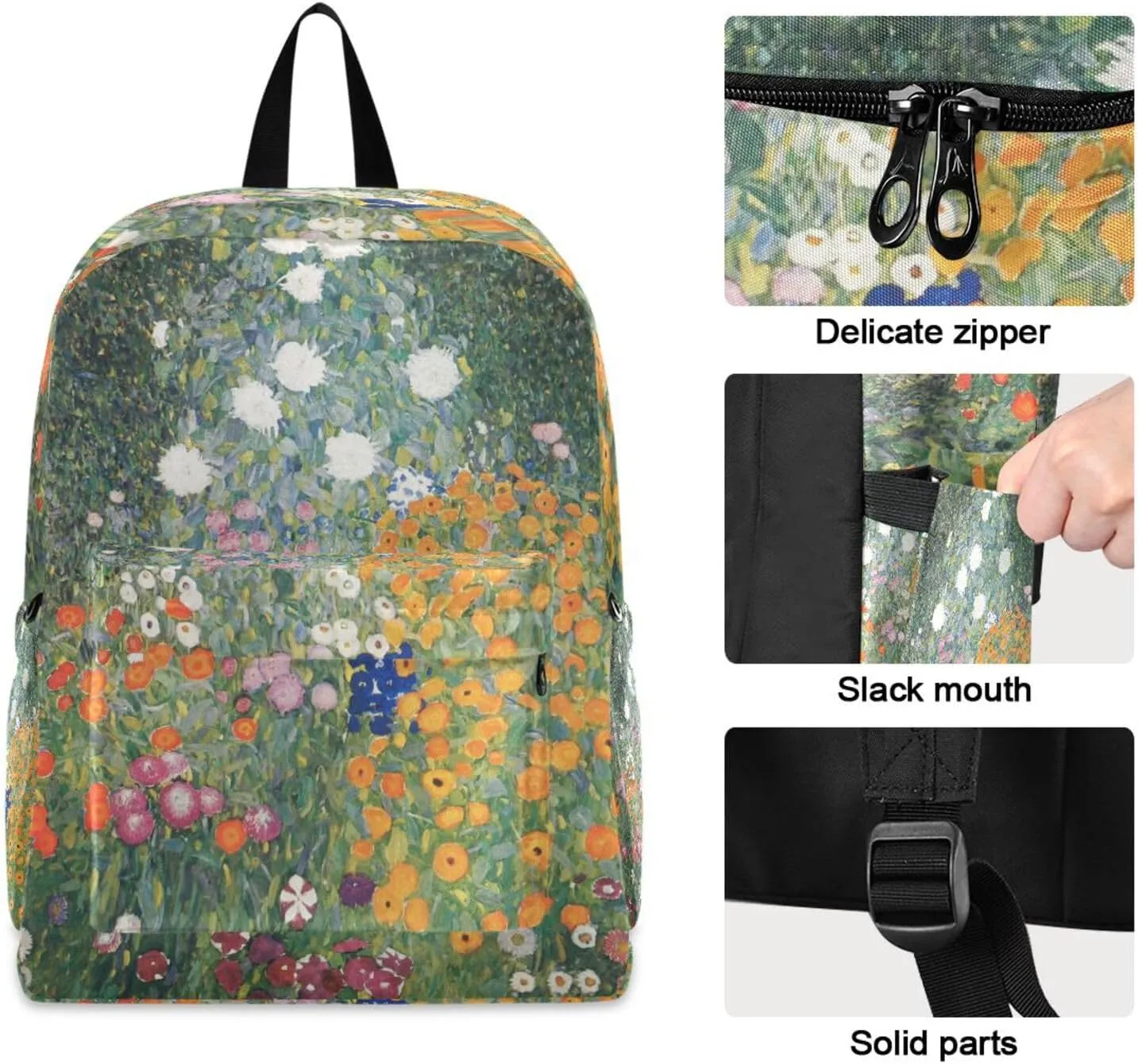 Gustav Klimt Flower Garden Backpacks For Teen Girls Boys School Bookbag