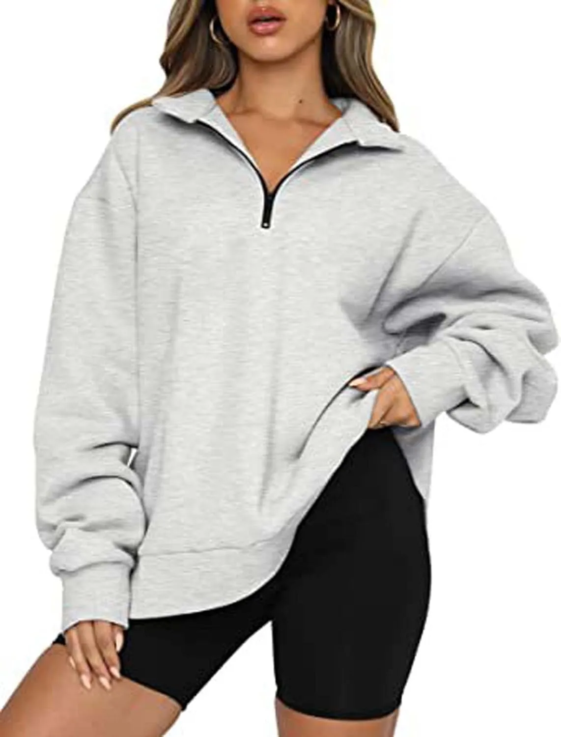Half Zip Oversized Sweatshirt for Women Quarter Zip Hoodie Pullover Long Sleeve Sweater Teen Girls Fall Y2K Clothes