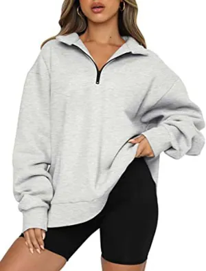Half Zip Oversized Sweatshirt for Women Quarter Zip Hoodie Pullover Long Sleeve Sweater Teen Girls Fall Y2K Clothes