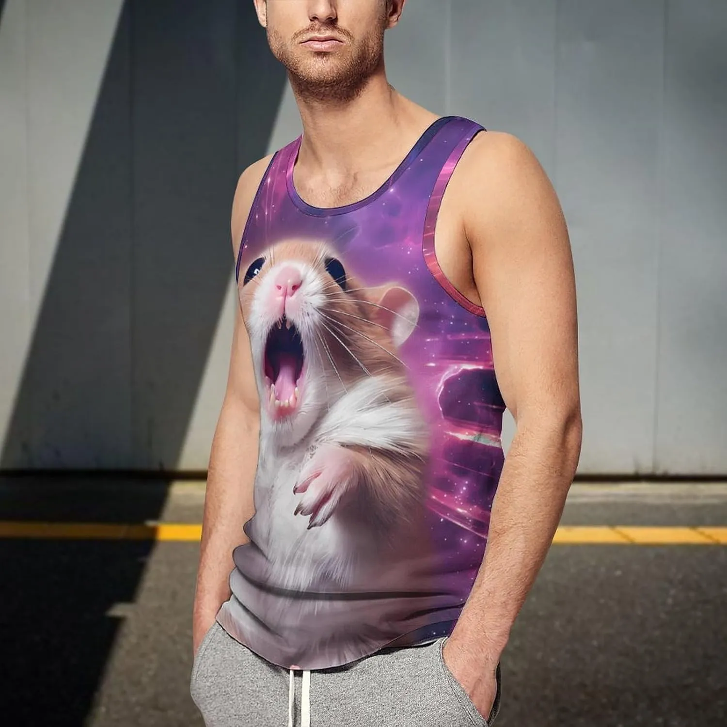 Hamster with A Galaxy Mens Tank Top Undershirt Sleeveless Gym Vest Workout T-Shirts